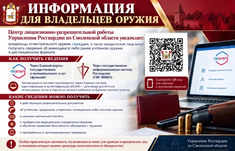 Росгвардия информирует о том, что справку о наличии или отсутствии оружия можно получить дистанционно